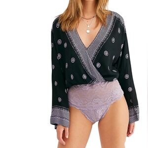 Intimately By Free People Onboard Bodysuit in Black Combo, Size Small, Boho Lace
